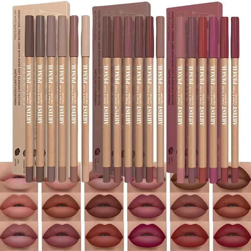 SHEGLAM 6Pcs Velvet Matte Lip Liner Pencil Set – Long-Lasting Non-Drying Lip Liner