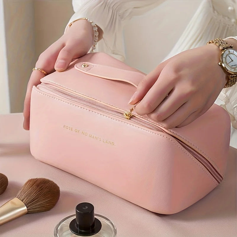 Makeup Organizer Bag – PU Leather Travel Cosmetic & Toiletry Storage Case with Zipper for Women
