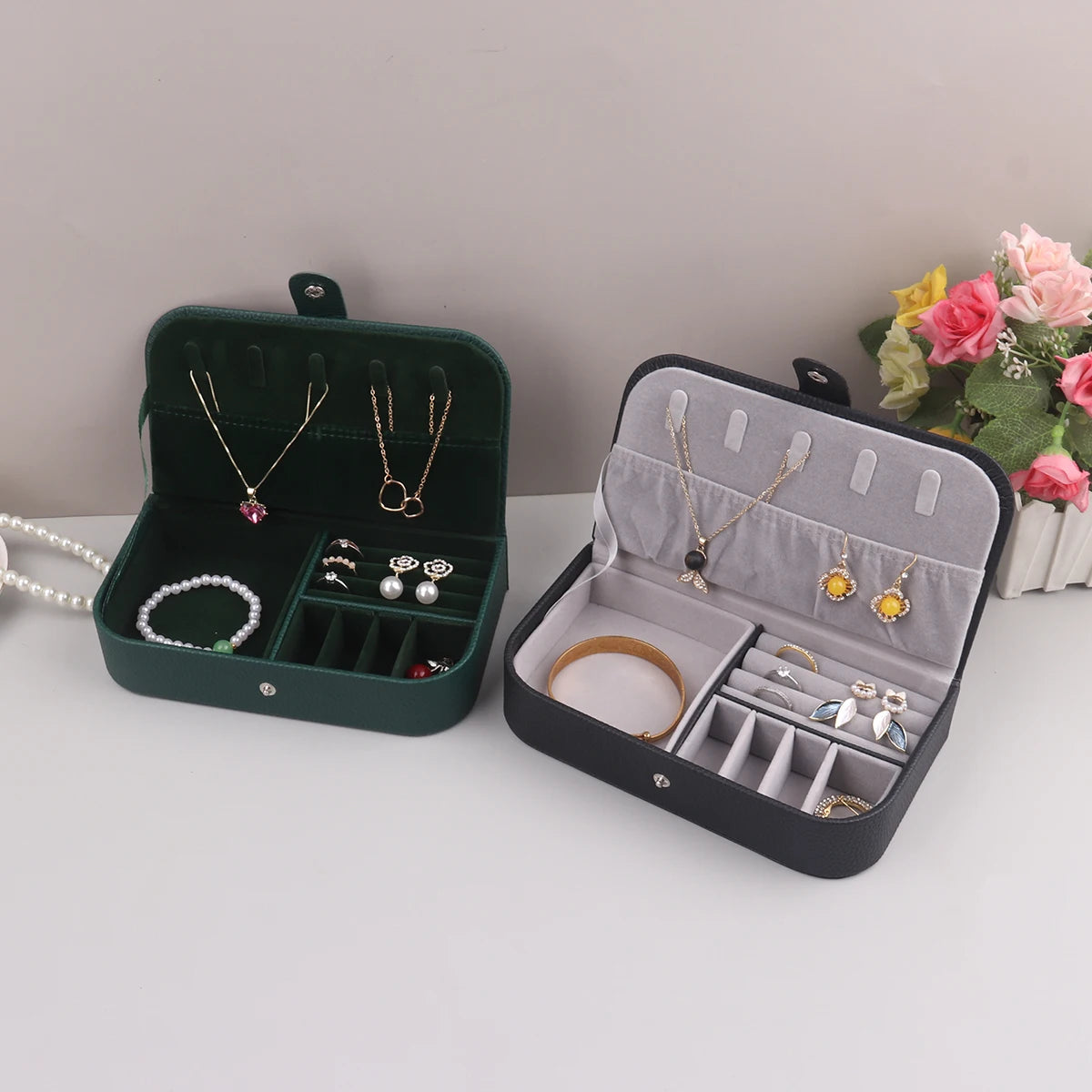 Portable Jewelry Organizer Box – Travel Jewelry Case with Leather Storage