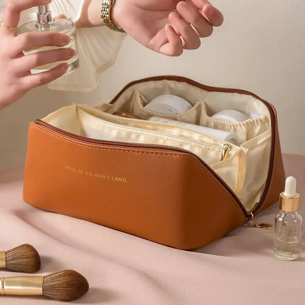 Makeup Organizer Bag – PU Leather Travel Cosmetic & Toiletry Storage Case with Zipper for Women