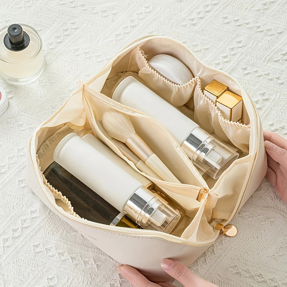 Makeup Organizer Bag – PU Leather Travel Cosmetic & Toiletry Storage Case with Zipper for Women