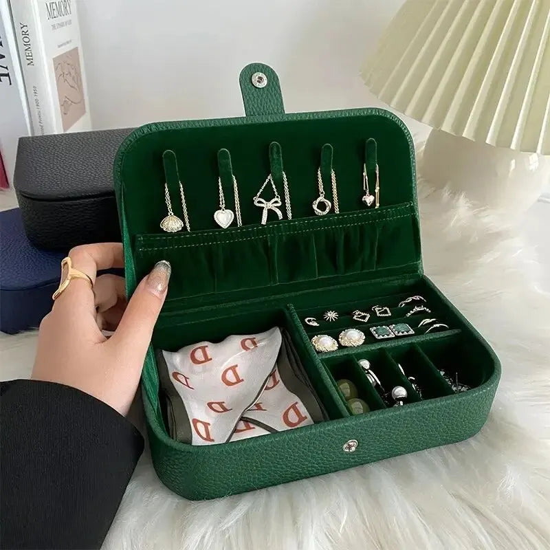 Portable Jewelry Organizer Box – Travel Jewelry Case with Leather Storage