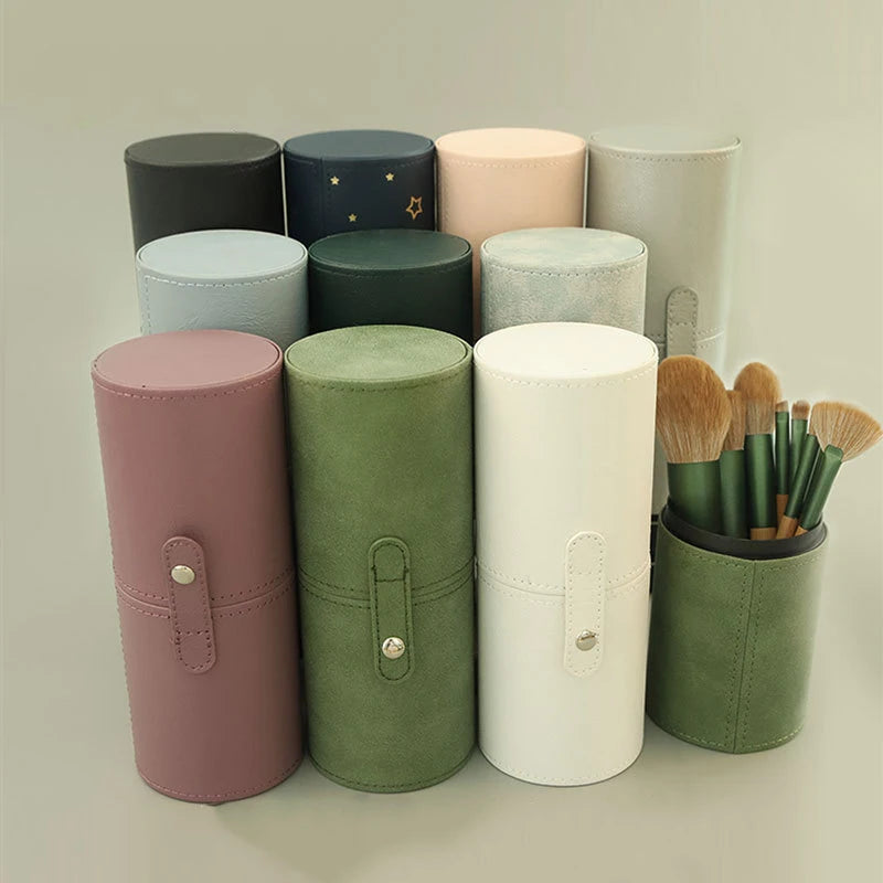 Portable PU Leather Makeup Brush Holder Case – Waterproof Travel Makeup Brush Organizer