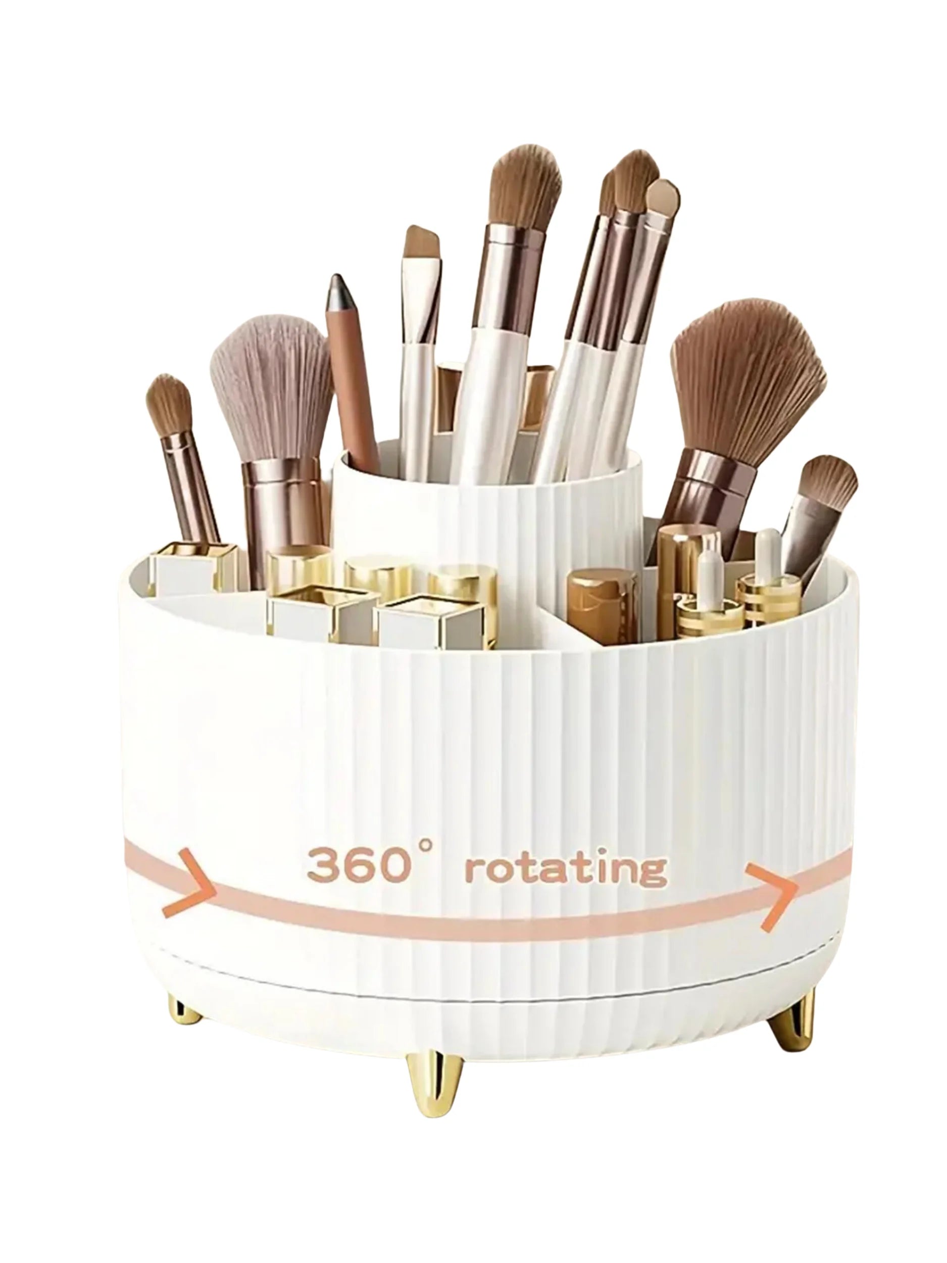 360° Rotating Makeup Organizer – 5 Compartment Cosmetic & Brush Holder
