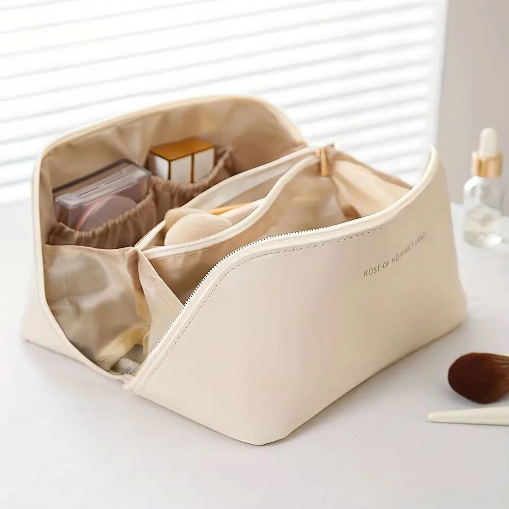 Makeup Organizer Bag – PU Leather Travel Cosmetic & Toiletry Storage Case with Zipper for Women