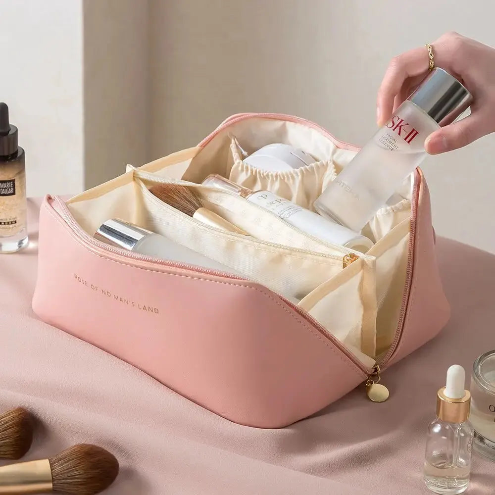 Makeup Organizer Bag – PU Leather Travel Cosmetic & Toiletry Storage Case with Zipper for Women