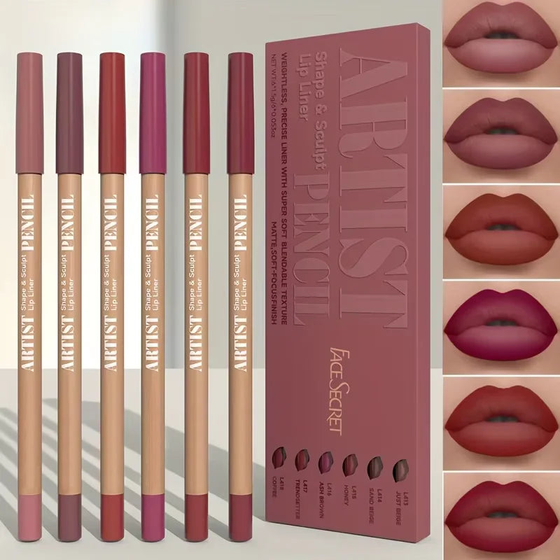 SHEGLAM 6Pcs Velvet Matte Lip Liner Pencil Set – Long-Lasting Non-Drying Lip Liner