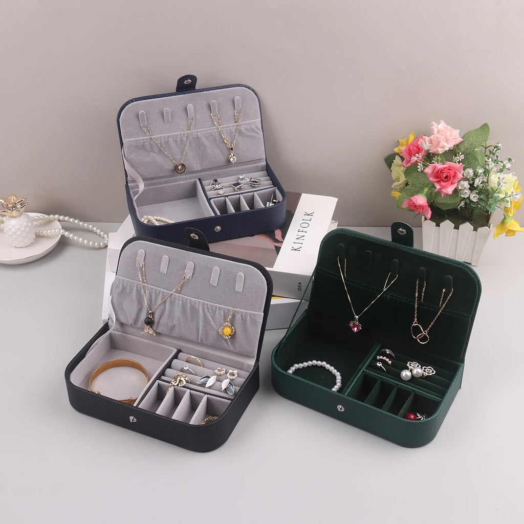 Portable Jewelry Organizer Box – Travel Jewelry Case with Leather Storage