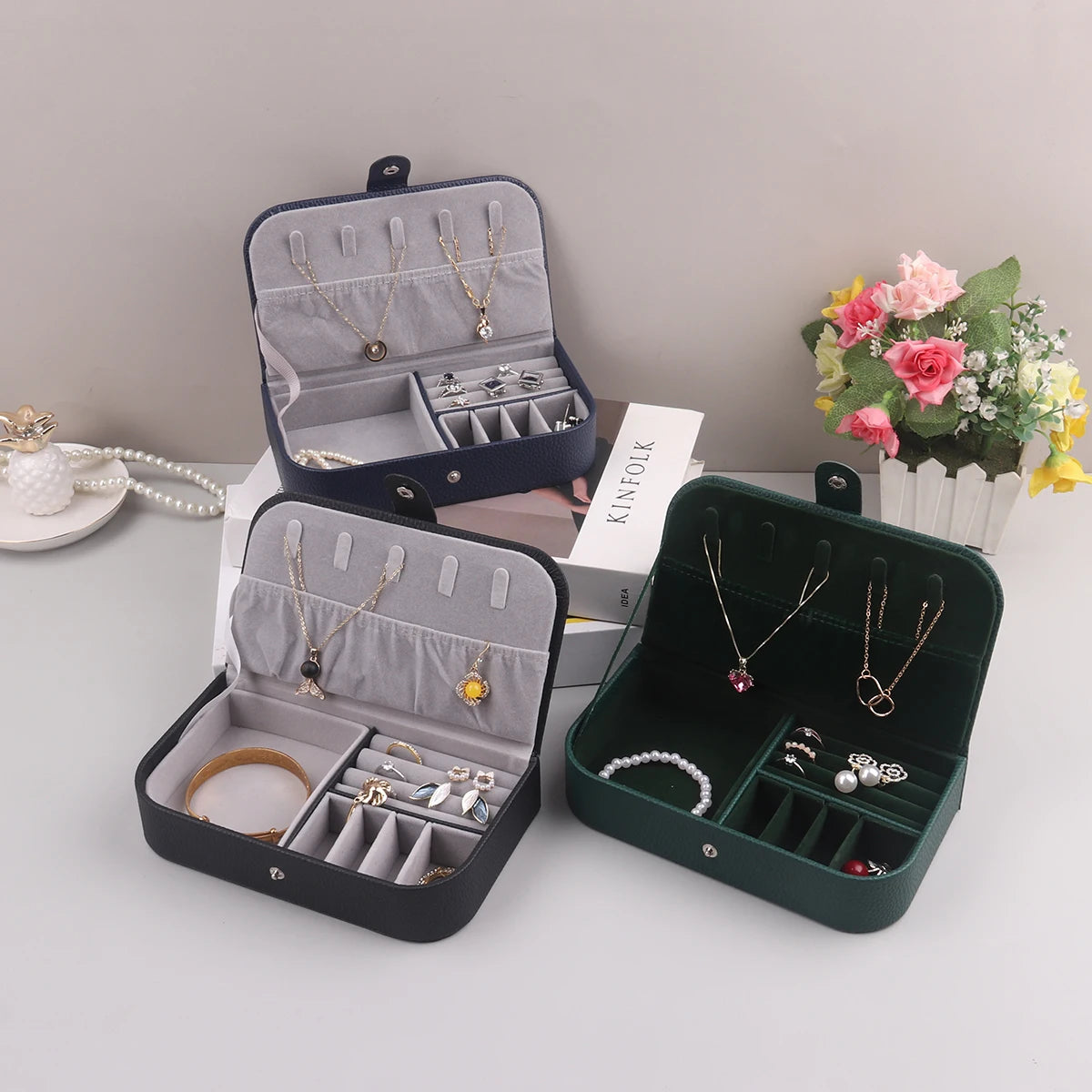 Portable Jewelry Organizer Box – Travel Jewelry Case with Leather Storage