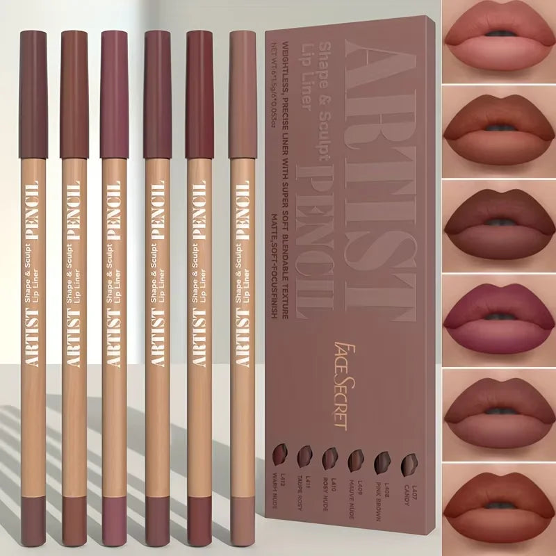 SHEGLAM 6Pcs Velvet Matte Lip Liner Pencil Set – Long-Lasting Non-Drying Lip Liner
