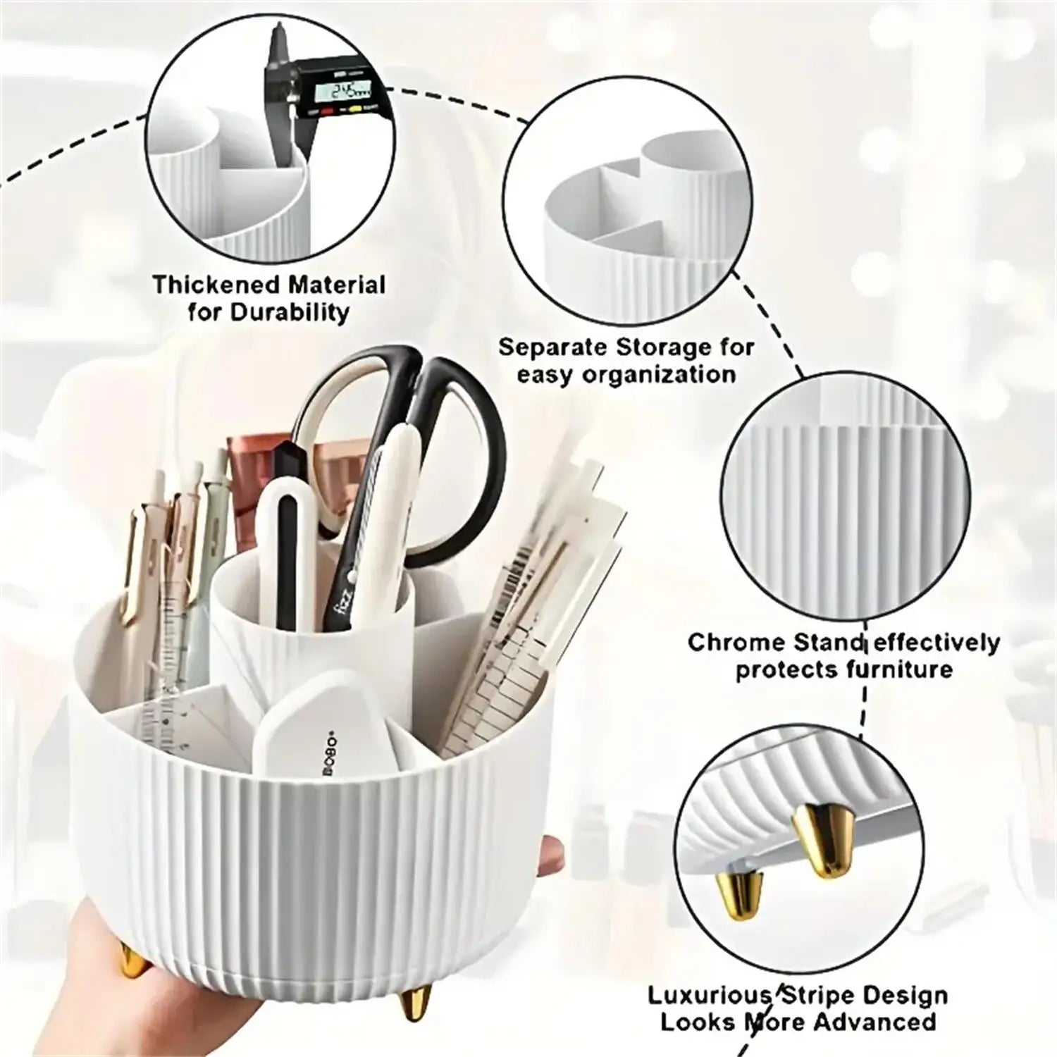 360° Rotating Makeup Organizer – 5 Compartment Cosmetic & Brush Holder