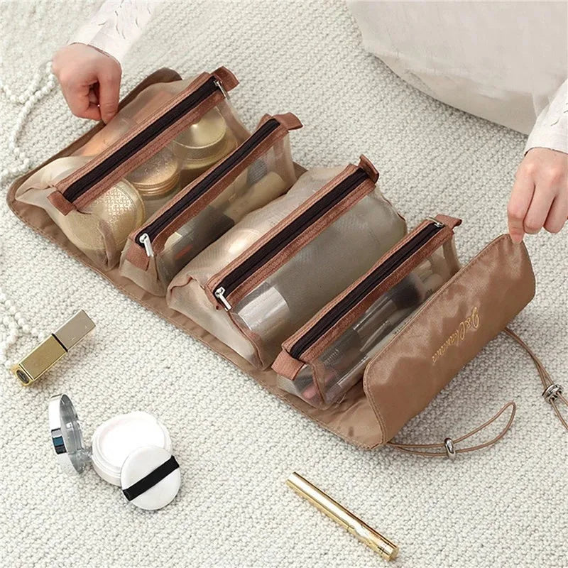 Portable 4-in-1 Makeup Organizer Bag | Foldable Cosmetic & Toiletry Storage