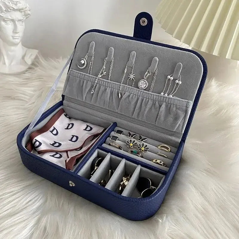 Portable Jewelry Organizer Box – Travel Jewelry Case with Leather Storage