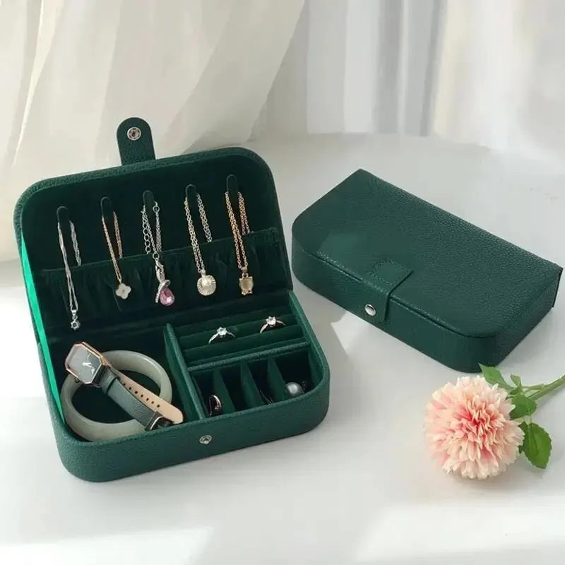 Portable Jewelry Organizer Box – Travel Jewelry Case with Leather Storage