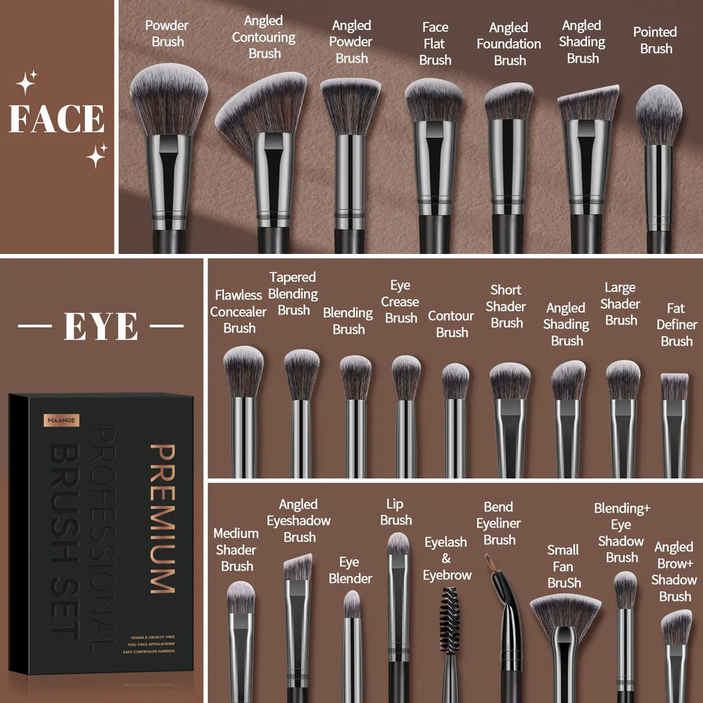 Maange 25-Piece Professional Makeup Brush Set with Gift Box | Face & Eye Brush