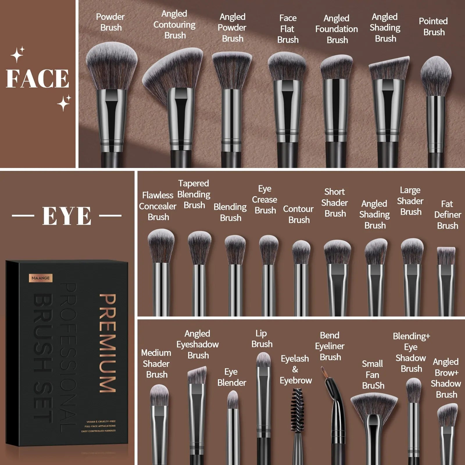 Maange 25-Piece Professional Makeup Brush Set with Gift Box | Face & Eye Brush