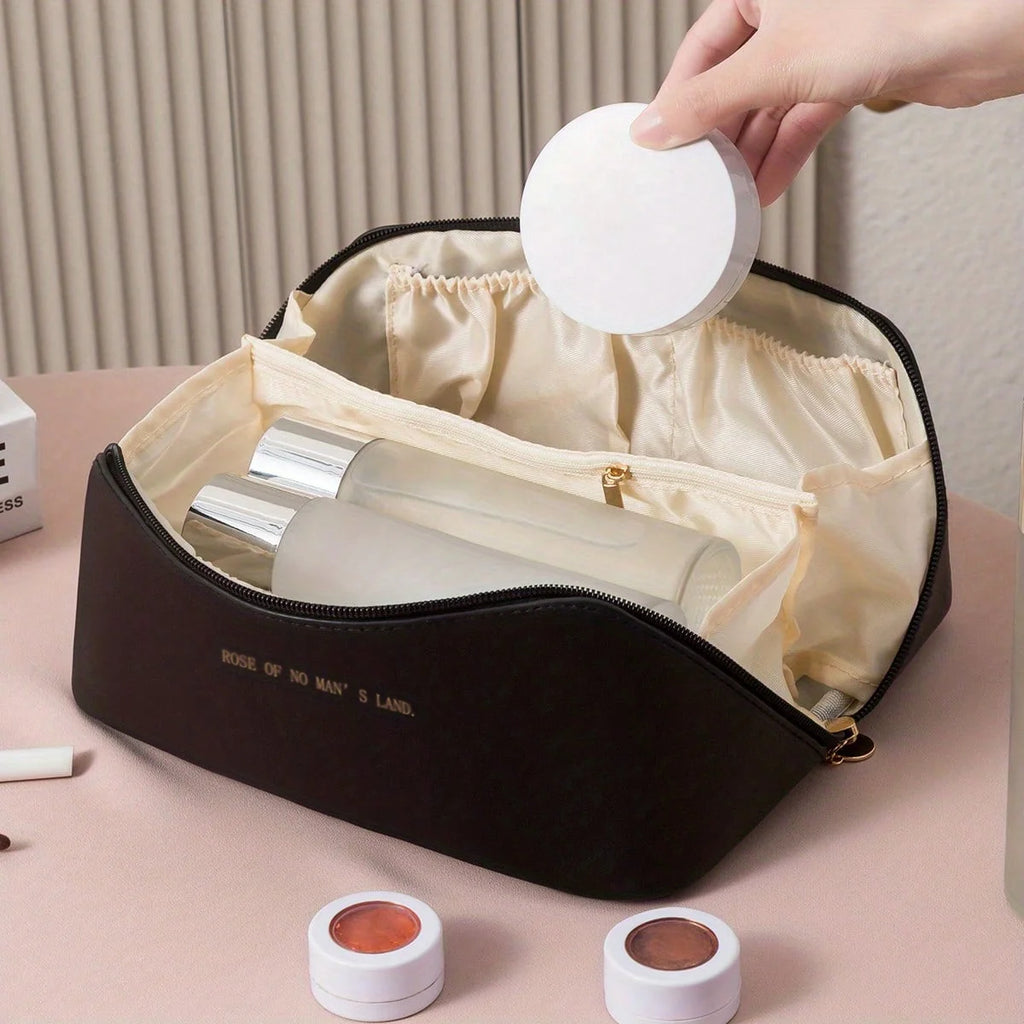 Makeup Organizer Bag – PU Leather Travel Cosmetic & Toiletry Storage Case with Zipper for Women