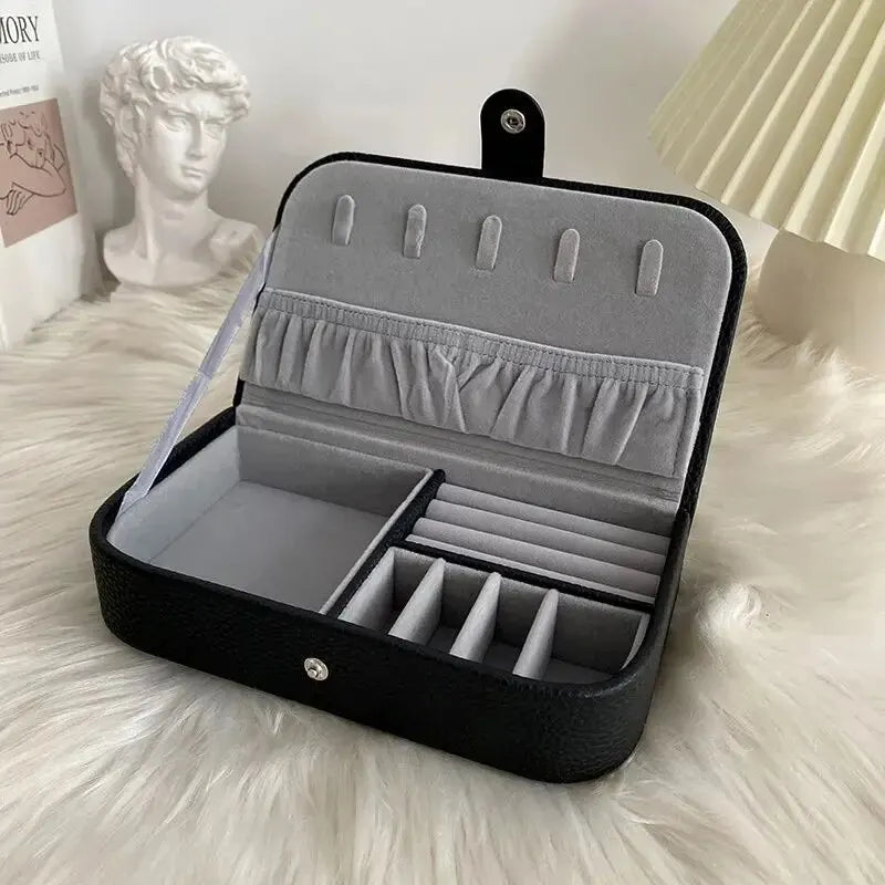 Portable Jewelry Organizer Box – Travel Jewelry Case with Leather Storage