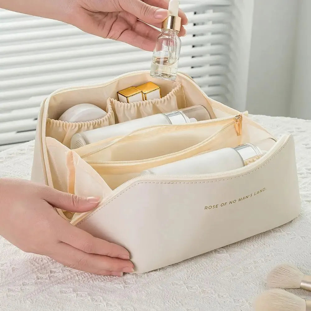 Makeup Organizer Bag – PU Leather Travel Cosmetic & Toiletry Storage Case with Zipper for Women